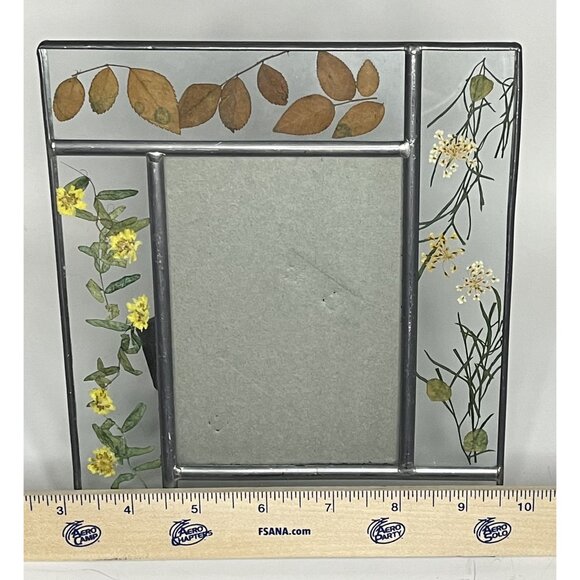 Vintage Carr Burnes of Boston Pressed Flowers Leaded Glass Photo Frame 3.5"x5" - Picture 2 of 5
